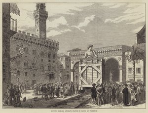 Przeniesienie posągu Dawida Michała Anioła we Florencji (rycina) autorstwa English School