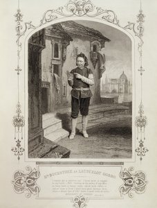 Pan Buckstone jako Lancelot Gobbo, Akt II, scena 2, w Kupiec wenecki Williama Szekspira (1564-1616)