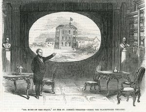 Mr Bunn na scenie, w St James Theatre - Scena the Blackfriars Theatre autorstwa English School