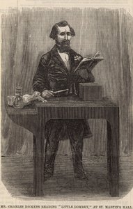 Pan Charles Dickens czyta Little Dombey w St Martins Hall autorstwa English School