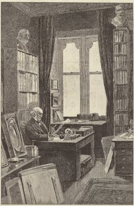Pan Gladstone w swojej bibliotece w zamku Hawarden autorstwa English School