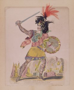 Pan Gomersall w roli hrabiego Douglasa z „Ballady o Chevy Chase”, wyd. Orlando Hodgson, 1832 (grafika i kolaż) autorstwa English School