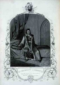Pan Macready jako Henryk IV, akt III, scena 1, w Henryk IV autorstwa Williama Szekspira (1564-1616) (rycina) autorstwa English School