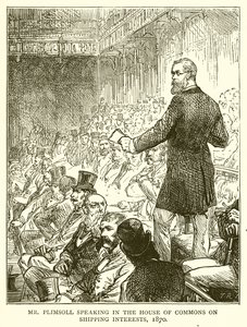 Pan Plimsoll przemawiający w Izbie Gmin o interesach żeglugowych, 1870 r