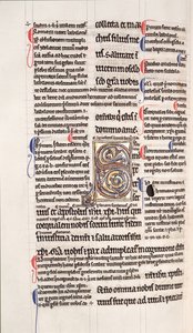 Ms.27, f.109v: Strona z glosowanej kopii Nowego Testamentu (welum) autorstwa English School