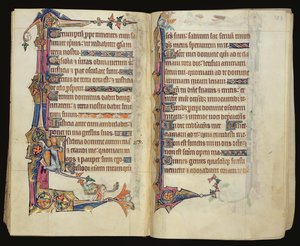 Ms 1-2005, ff.122v-123r: Groteskowa dekoracja brzeżna z Psałterza Macclesfielda, Use of Sarum, East Anglia, c.1330 autorstwa English School