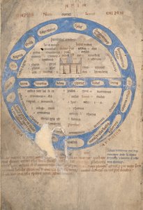 Ms 254, f.1v: Mappa Mundi, z Bestiariusza, ok. 1200-30