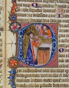 p. 26 f.22r. Psalm 38, Dawid wskazujący na usta, z psałterza opactwa Ramsey, ok. 1380 autorstwa English School