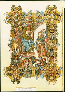Ms 369 fol.21v Święte niewiasty przy grobie, od pontyfikatu Winchester, koniec X do początku XI wieku autorstwa English School