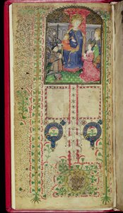 Ms 41-1950, f.2v: Strona dedykacyjna z Księgi Godzin należących do Margaret Beauchamp, c.1424 autorstwa English School