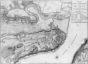 Ms A 224 f.8 Mapa miasta i okolic Quebecu z jego oblężeniem i blokadą przez Amerykanów, ilustracja z „Atlas de la guerre d
