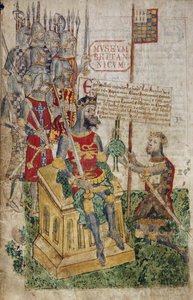 Pani Cotton Faustyna B. VII, f.27 Wilhelm I i hrabia Bretanii, z „Rejestru Honorowego Richmond” (welum) autorstwa English School