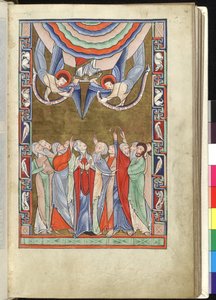 Ms Hunter 229 f.14r Wniebowstąpienie, z psałterza Huntera, ok. 1170 (pióro i atrament oraz tempera na welinie) autorstwa English School