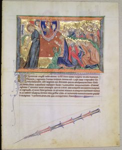 Ms L.A. 139-Lisboa fol.28 Siódmy anioł dmący w trąbę i 24 starszych wielbiących Boga, z Apokalipsy Gulbenkian, ok. 1265-70 autorstwa English School