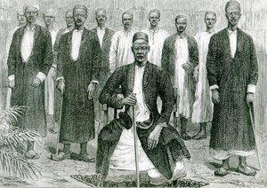 Mtesa, cesarz Ugandy i inni wodzowie (litho) (bw zdjęcie) autorstwa English School