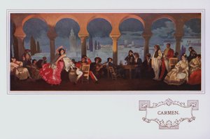 Murale w restauracji Peter Robinson: Carmen (kolorowa litografia) autorstwa English School