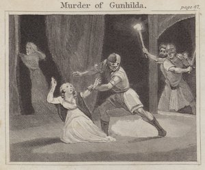 Morderstwo Gunhildy (grawerowanie) autorstwa English School