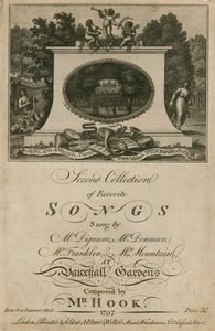 Partytura muzyczna zbierająca ulubione piosenki śpiewane w Vauxhall Gardens w Londynie, skomponowana przez pana Hook autorstwa English School