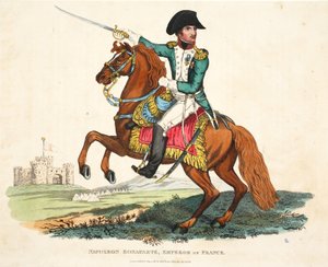 Napoleon Bonaparte, cesarz Francji, rycina Romney, wyd. autorstwa Richarda Evansa, ilustracja z Historycznego sprawozdania z bitwy pod Waterloo autorstwa Williama Mudforda, 1816 r. autorstwa English School