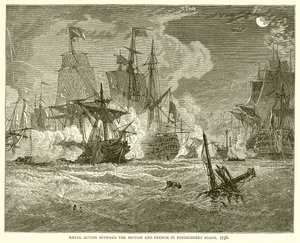 Akcja morska między Brytyjczykami i Francuzami na Pondicherry Roads, 1758 autorstwa English School