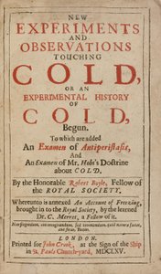 Nowe eksperymenty i obserwacje dotyczące zimna, czyli eksperymentalna historia zimna — Robert Boyle autorstwa English School