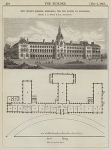 Nowe szkoły dla niemowląt, Kirkdale; dla Parafii Liverpool, panowie JA Picton and Son, Architekci (grafika) autorstwa English School