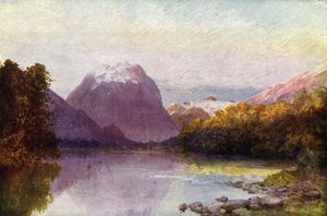 Nowa Zelandia: Na czele jeziora Te Anau (kolorowa litografia) autorstwa English School
