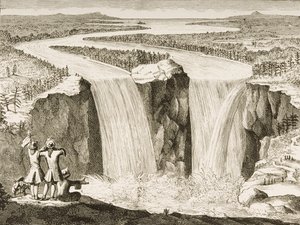 Wodospad Niagara, według szkicu wykonanego przez księdza Hennepina w 1677, z „American Pictures” opublikowanego przez religijne Towarzystwo Traktowe, 1876 autorstwa English School