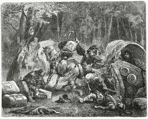 Szlachta plądruje podróżujących kupców, 1882 autorstwa English School