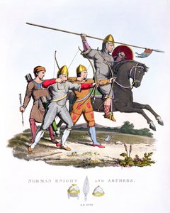 Norman Knight and Archers, 1066, z Ancient Armor, Samuel Rush Meyrick, 1824 autorstwa English School