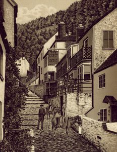 North Devon: Clovelly, Main Street (litografia) autorstwa English School