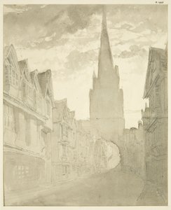Widok północny kościoła St Mary Redcliffe od strony ulicy Redcliffe (ołówek i akwarela na papierze) autorstwa English School