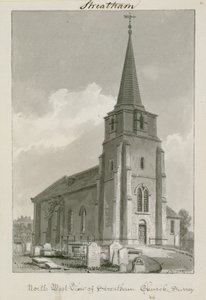 Northwest View of Streatham Church, Surrey (wc na papierze) autorstwa English School