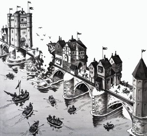 Ilustracja do rymowanki: London Bridge upada autorstwa English School