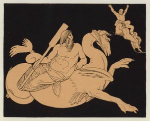 Oceanus na swoim skrzydlatym rumaku (kolorowa litografia) autorstwa English School