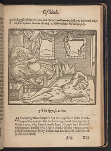 "O lenistwie", z "A christall glasse of Christian reformation, where the godly maye watch the coloured abuses vsed in this our present time", autorstwa Stephena Batmana. autorstwa English School