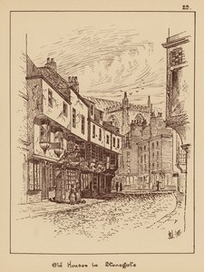 Stare domy w Stonegate (litografia) autorstwa English School