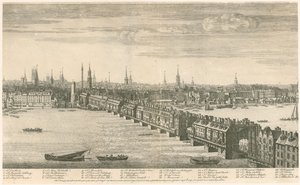 Old London Bridge - widok na Bucks 1749 autorstwa English School