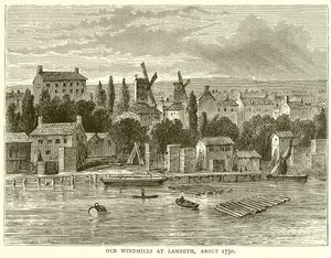 Stare wiatraki w Lambeth, około 1750 autorstwa English School