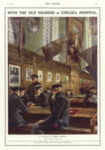 Starzy żołnierze w holu szpitala Chelsea w Londynie autorstwa English School