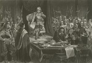 Oliver Cromwell odmawiający korony Anglii, 1657 autorstwa English School