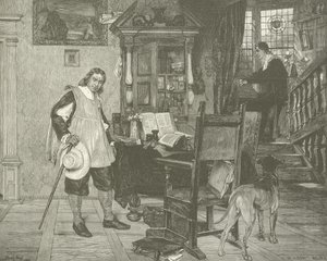 Oliver Cromwell odwiedza Milton autorstwa English School