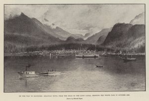 W drodze do Klondike, Skagway Town, od Head of the Lynn Canal, pokazując Białą Przełęcz w październiku 1897 (lito) autorstwa English School