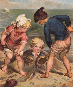 Na brzegu morza. (kolorowa litografia) autorstwa English School