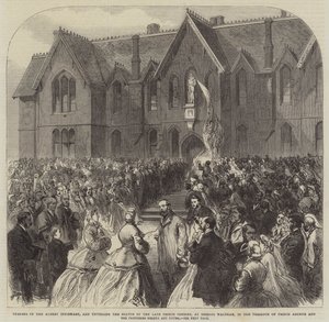 Otwarcie ambulatorium Alberta i odsłonięcie posągu zmarłego księcia małżonka w Bishops Waltham w obecności księcia Artura i księżniczek Heleny i Louisy (rycina) autorstwa English School
