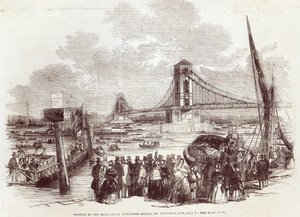 Otwarcie mostu wiszącego Hungerford z „The Illustrated London News”, 3 maja 1845 r. autorstwa English School