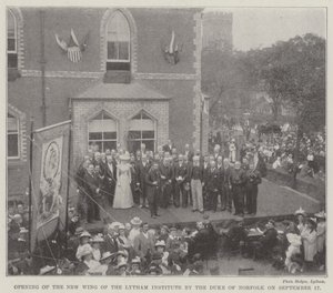 Otwarcie nowego skrzydła Instytutu Lytham przez księcia Norfolk w dniu 17 września (grawerowanie) autorstwa English School