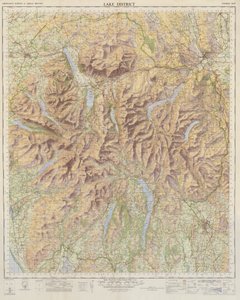 Mapa Ordnance Survey regionu Lake District (kolorowa litografia) autorstwa English School