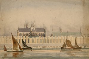 Oryginalny rysunek akwarelowy budynków Parlamentu powstających ok. 1842 r. (wc na papierze) autorstwa English School