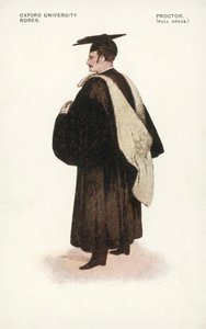 Szaty Uniwersytetu Oksfordzkiego: Proctor, pełny strój (kolorowa litografia) autorstwa English School